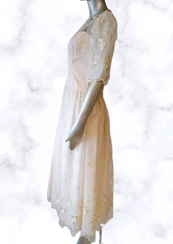 Vintage Ricco Antonio Short Sleeve Embroidered Beaded Dress Size 10 Pink 3