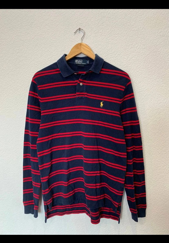 Vintage Polo Ralph Lauren Striped Blue Longsleeve Polo Medium 1