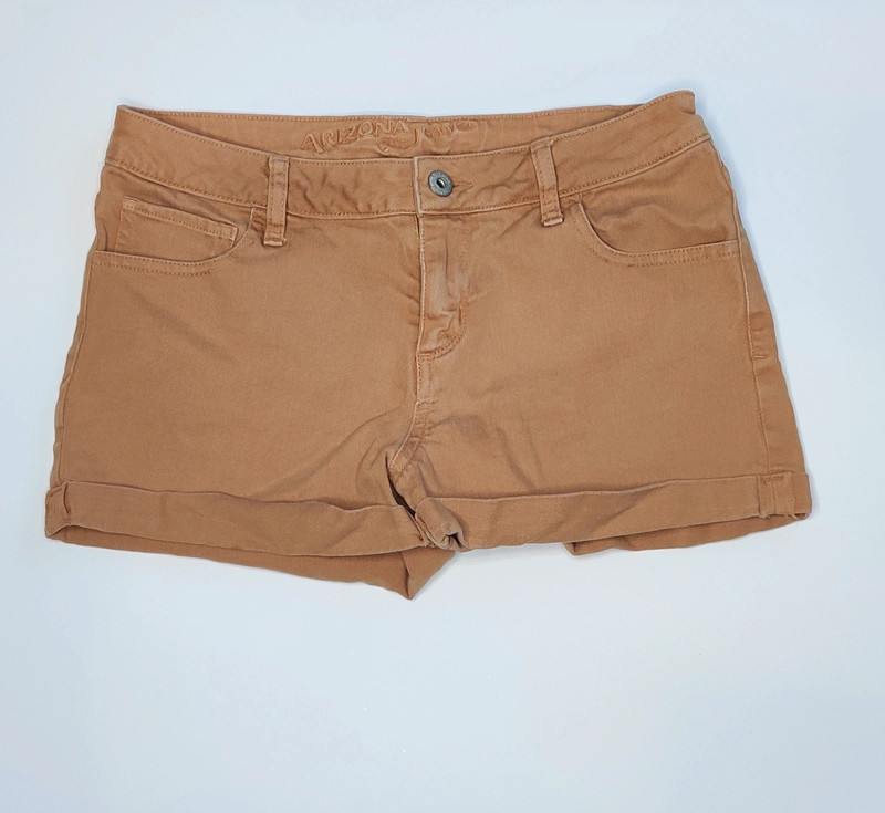 Arizona Jean Company Tan Camel Khaki Denim Jean Shorts Rolled Hems 1