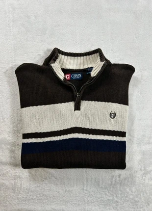 Pull sweat 1/4 half zip col camionneur rayures Chaps - Taille XL Homme - Marron Crème logo brodé, merk: CHAPS, staat: Goed, maat: XL, € 4,00, € 4,90 inclusief Kopersbescherming