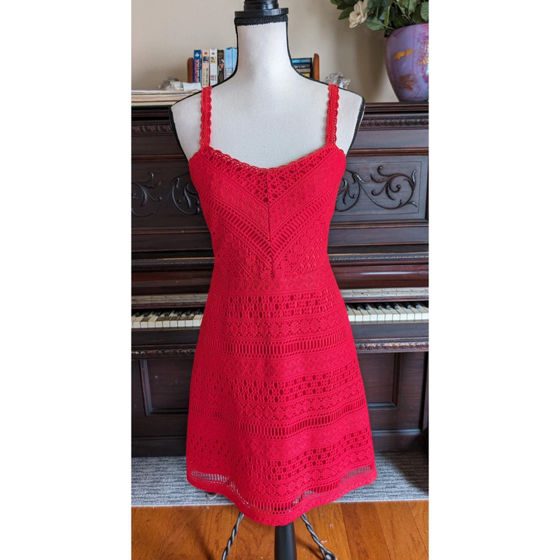 Guess Orange Red Crochet Fit and Flare Dress 1