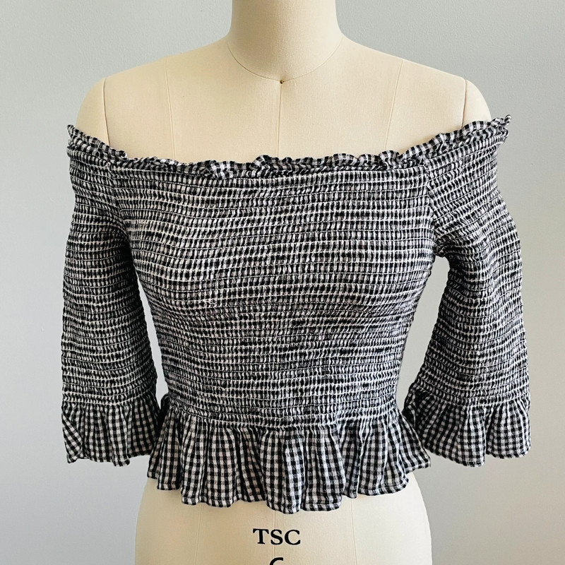 American Eagle Off the Shoulder Gingham Ruffle Top- Size Small 1