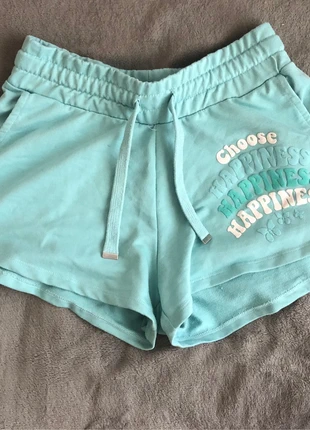 turquoise shorts with graphic quote, brand: Primark, condition: Good, size: XS / 34 / 6, €3.00, €3.85 includes Buyer Protection