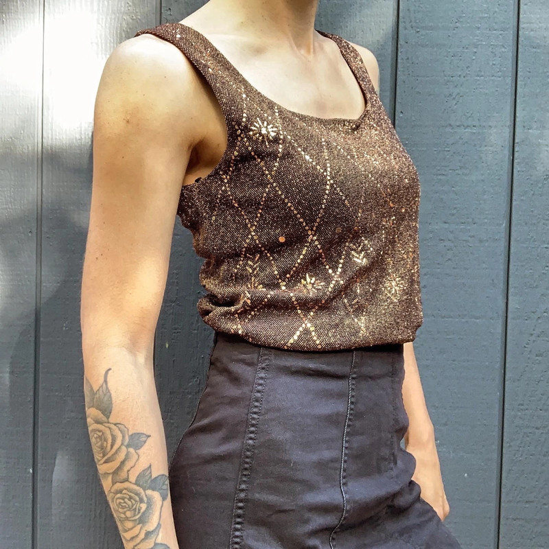 Vintage Onyx Nite copper sparkle sleeveless top 3