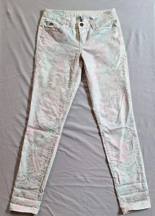 Pantalon blanc motif floral argenté 'CO2 Paris' - Femme taille 36 W26 L30, brand: CO2 ça gaze pour moi, condition: Very good, size: S / 36 / 8, €15.00, €16.45 includes Buyer Protection