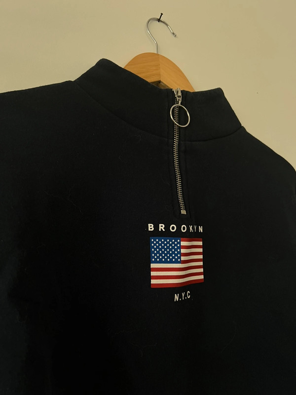 Sweat zippé Brooklyn NYC bleu marine drapeau USA 2