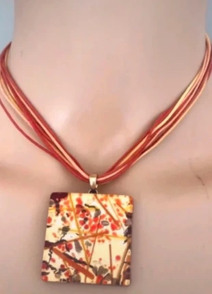 Collier avec pendentif vintage en verre carré orangé, brand: artisanat, condition: Very good, €5.00, €5.95 includes Buyer Protection