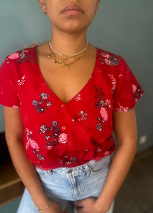 🩷 Blouse rouge fleuri, marca: Fashion Private Company, estado: Muy bueno, tamaño: XL / 42 / 14, 5,00 €, 5,95 € Protección al comprador incluida