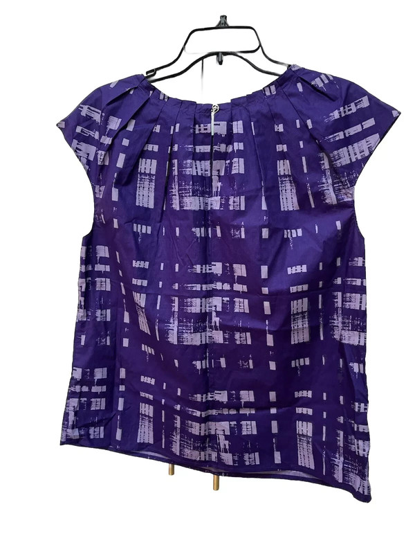 Michael Kors Purple Mod Abstract Cap Short Sleeve Top Women's Sz 12 Ruched Neck 5