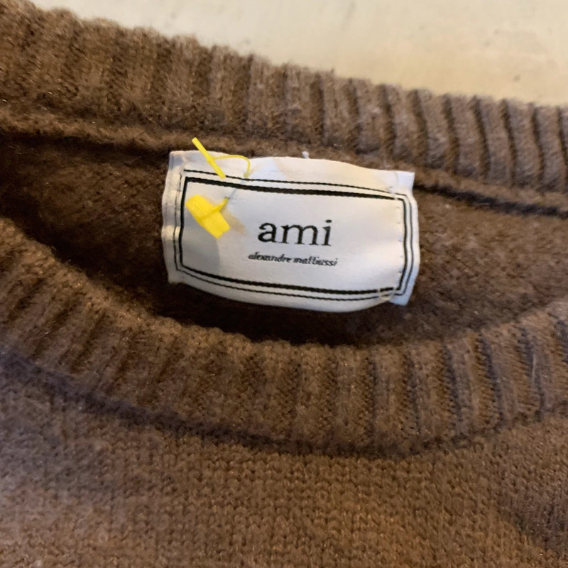 AMI Paris Logo Knit Designer Brown Sweater - Size Small, Good Used Condition 3