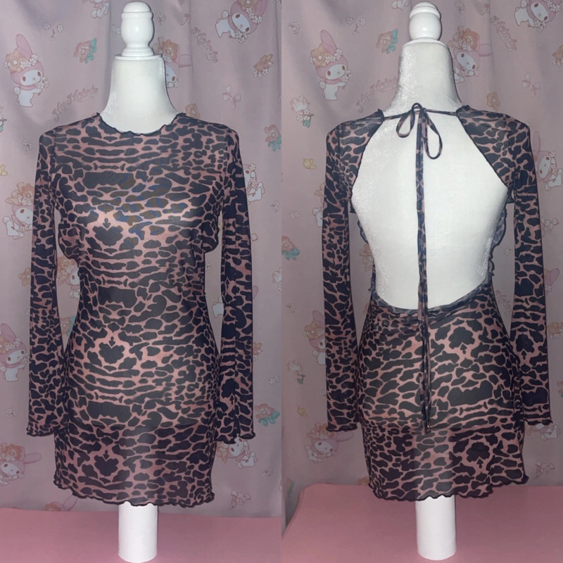 Aliexpress Long Sleeve Backless Leopard Bodycon Mesh Dress 1