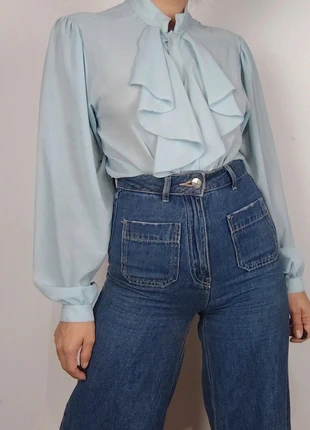 Chemise manches longues bleu avec col volants Rodier Vintage 70s 80s taille S/M, brand: Rodier, condition: Very good, size: S / 36 / 8, €30.00, €32.20 includes Buyer Protection Pro