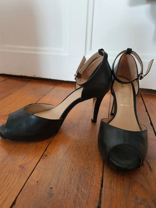 Sandales tres chic en cuir noir talon aiguille avec plateforme Vinted