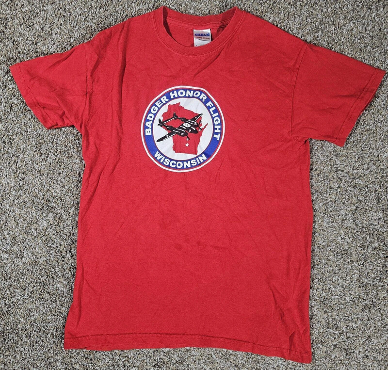 Badger Honor Flight Wisconsin Tshirt Size Small Red Stains 1