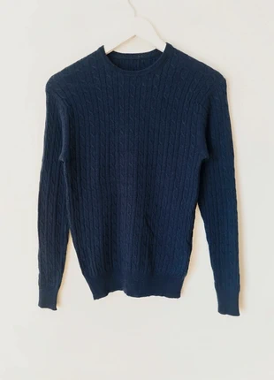 Camisola azul marinho caxemira lã merino cable knit malha de cabo y2k vintage, marca: Vintage Dressing, estado: Muito bom, tamanho: S / 36 / 8, €12.00, €13.30 inclui Proteção do Comprador