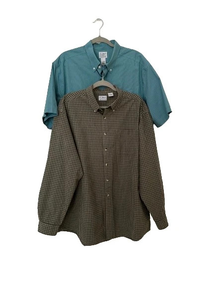 2 of L.L.Bean Men’s Cotton Green Checkered Shirt Traditional Fit, Sz XL 1