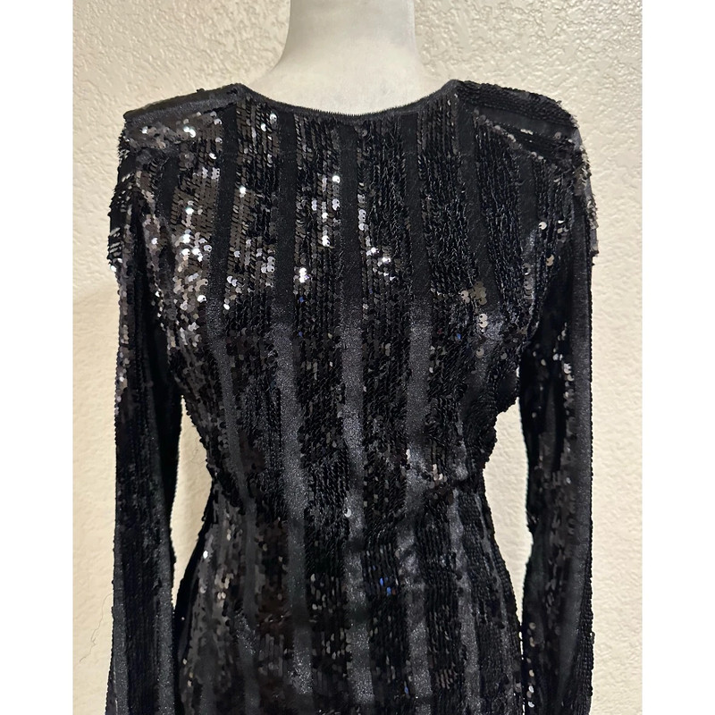 Fashion Nova Black Velvet Sequin Long-sleeved Bodycon Dress 2