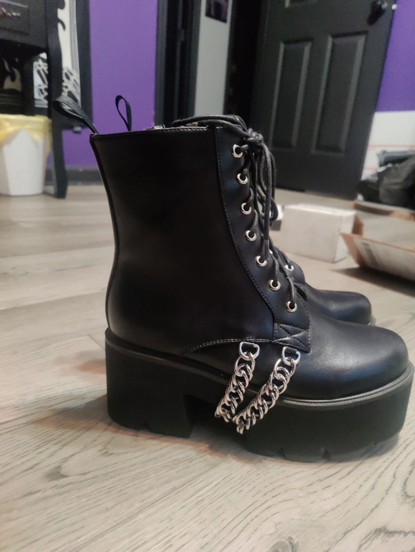 Lamoda Trapped Chunky Platform Ankle Boots 7 Goth Emo Punk Double Chains Black 1