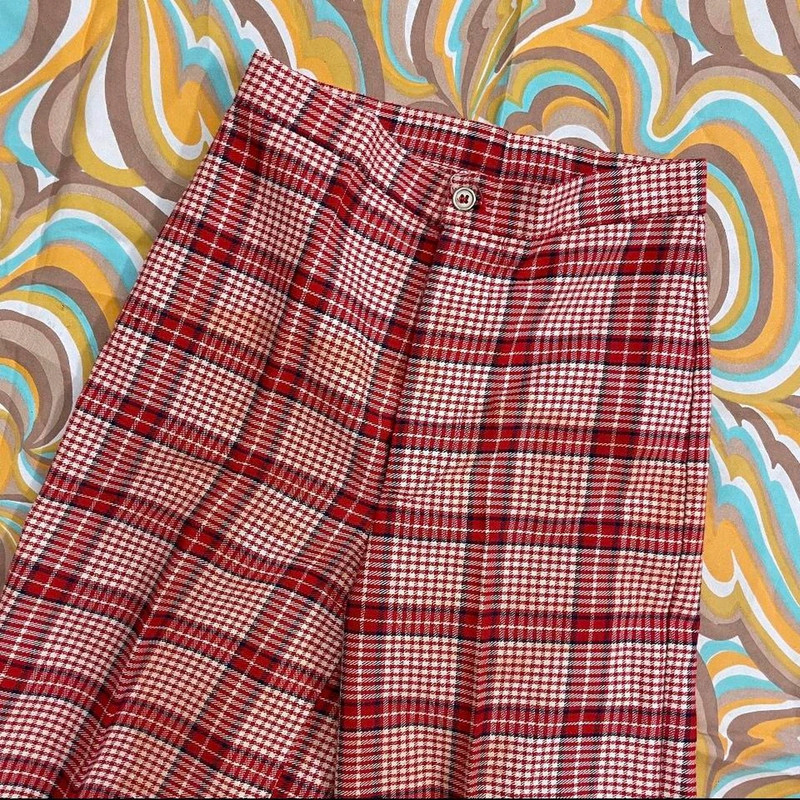 Vintage 70s high waisted plaid bell bottoms 2