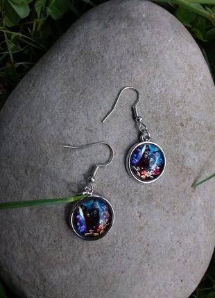 Boucles d'oreilles cabochon de verre,  chats noirs, état: Très bon état, 1,99 €, 2,79 € Protection acheteurs incluse