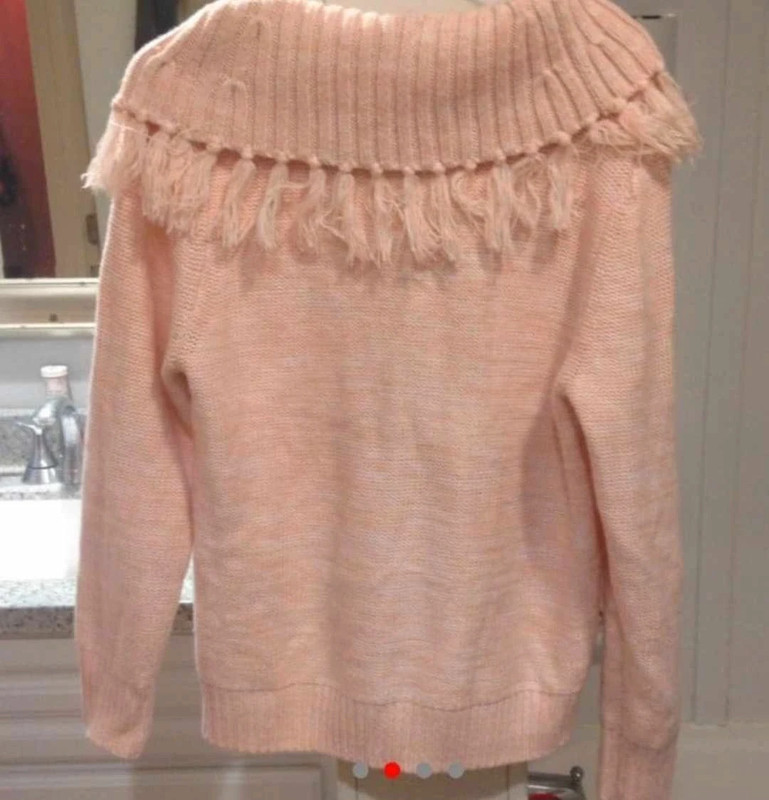 Pale pink cable knit tassle detailed cowl neck sweater 2