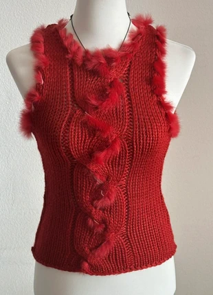 Pull afghan sans manches coquette maille rouge torsadée y2k, marque: Vintage Dressing, état: Très bon état, taille: S / 36 / 8, 29,90 €, 32,10 € Protection acheteurs (Pro) incluse
