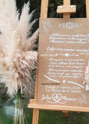 Panneau mariage Menu, alliances enfilées, marque: Aurore Aethdéco, état: Très bon état, 45,00 €, 47,95 € Protection acheteurs incluse