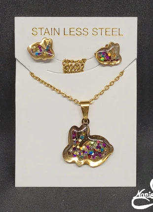 Parure lapin pendentif et boucles d'oreilles avec des paillettes multicolores , marca: Fait Main, estado: Nuevo sin etiquetas, 22,00 €, 23,80 € Protección al comprador incluida