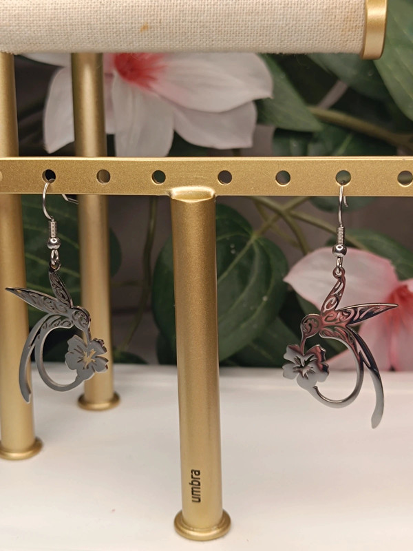 Magnifiques boucles d'oreilles mi-longues fleuries et oiseaux fleur des îles pour l'été 1