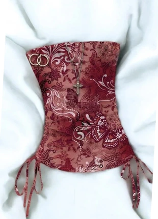 Bustier papillon bordeaux Y2K asymétrique, brand: Mystralya, condition: Very good, size: M / 38 / 10, €20.99, €22.74 includes Buyer Protection