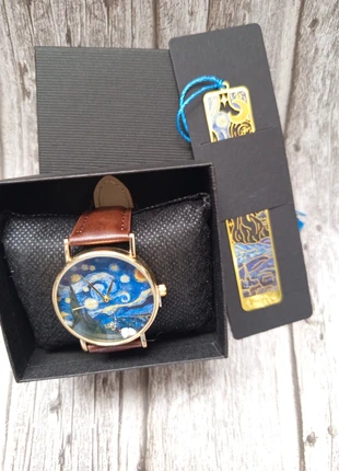 Coffret Van Gogh – Montre marron + Marque-page métallique doré, marque: Van Gogh, état: Neuf sans étiquette, taille: 30–38 mm, 28,00 €, 30,10 € Protection acheteurs incluse