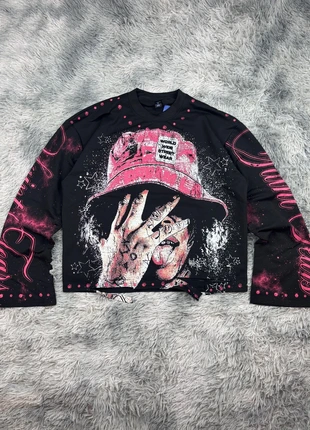 Edgy Alt Aesthetic Longsleeve Top - Pink & Black Graphic Print, brand: Aesthetic, condizioni: Ottime, taglia: S, €29.50, €31.68 include la Protezione acquisti