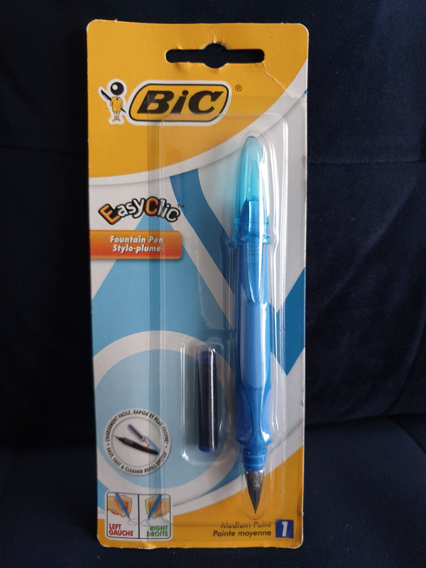 1 stylo plume BIC easy clic fountain pen bleu