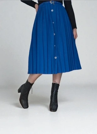 Jupe midi bleu électrique roi boutonnée vintage plissée ceinture automne hiver écolière, marque: Vintage, état: Très bon état, taille: XXL / 44 / 16, 12,00 €, 13,30 € Protection acheteurs incluse