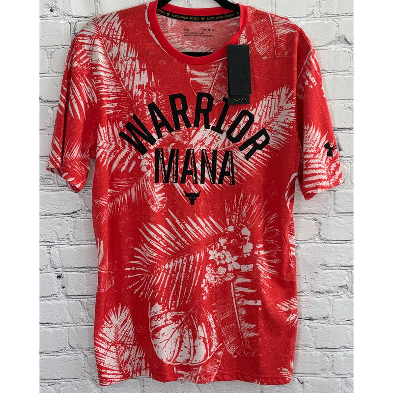 NEW Under Armour Men's Project Rock Red Aloha Warrior Man T-Shirt (Size M) 1