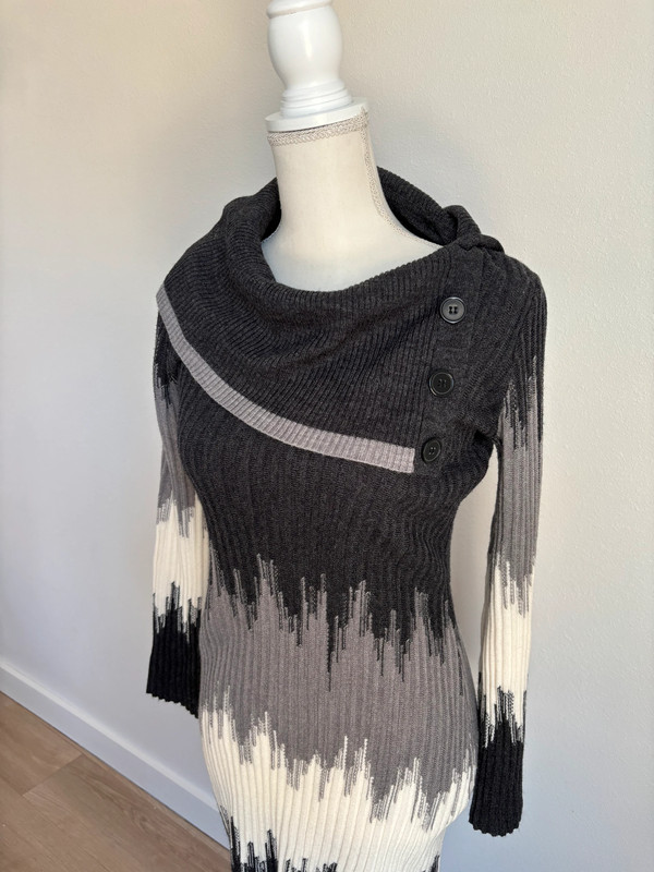 Sandra Darren sz L ribbed knit ombre sweater dress with cowl neckline 5