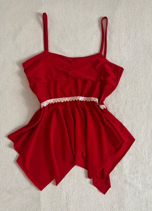 Top rouge ruchcé à volants et sequins - coquette y2k féerique, brand: Top Vintage, condition: Very good, size: S / 36 / 8, €15.00, €16.45 includes Buyer Protection Pro