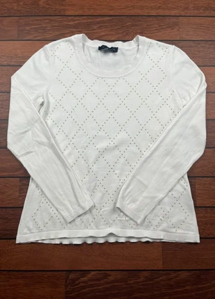 Pull Tommy Hilfiger blanc col rond motif losange à strass dorés - Taille S Femme, marque: Tommy Hilfiger, état: Très bon état, taille: S / 36 / 8, 5,00 €, 5,95 € Protection acheteurs incluse