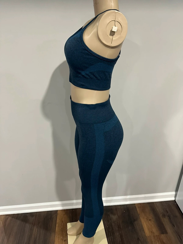 Yoga set size large women blue high rise scrunch leggings padded sports bra 2 piece set 5