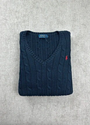 Pull Ralph Lauren torsadée col en V bleu marine logo rouge taille M, marca: Ralph Lauren, estado: Muy bueno, tamaño: M / 38 / 10, 55,00 €, 58,45 € Protección al comprador Pro incluida