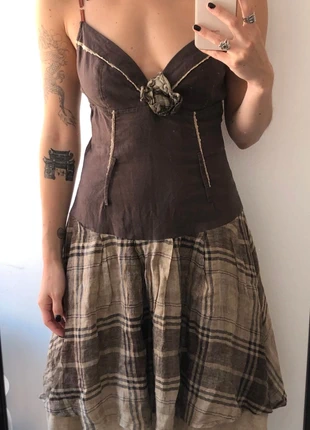 Y2K brown linen dress, marca: Vintage Dressing, estado: Muy bueno, tamaño: S / 36 / 8, 24,00 €, 25,90 € Protección al comprador incluida