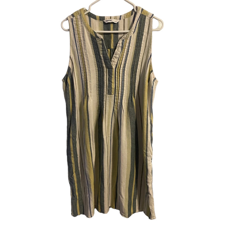 Sonoma Women’s V Neck Sleeveless Linen Striped Dress with Pockets 1