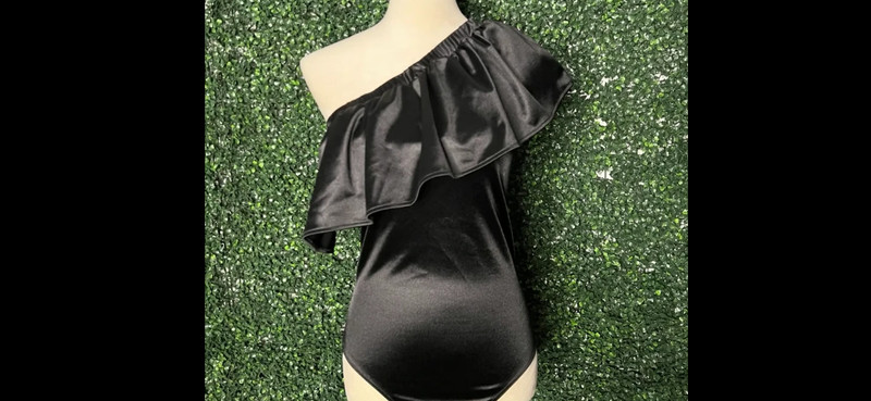 Express Off the Shoulder Satin Bodysuit Ruffle Size S 1