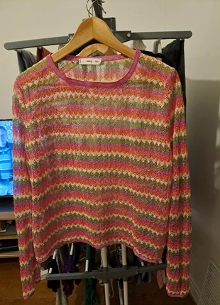 Top ajouré multicolore pailleté Mango, merk: Mango, staat: Heel goed, maat: XL / 42 / 14, € 6,00, € 7,00 inclusief Kopersbescherming