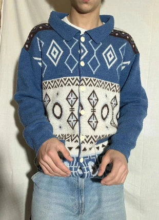 Pull en laine et acrylique vintage année 90 cardigan à motif, marque: Vintage Dressing, état: Très bon état, taille: L, 24,00 €, 25,90 € Protection acheteurs incluse