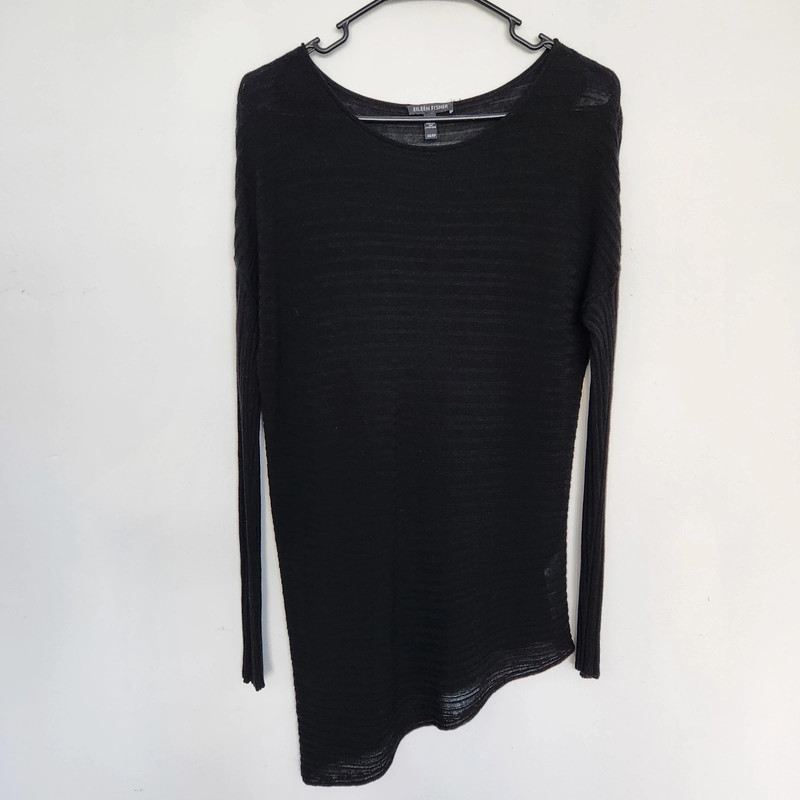 Eileen Fisher Lightweight Asymmetrical Black Sweater XS 1