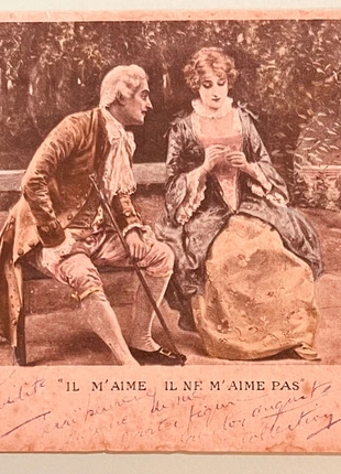 Vintage French Postcard - "He Loves Me, He Doesn't Love Me" (Posted in 1902), condition: Very good, €5.00, €5.95 includes Buyer Protection