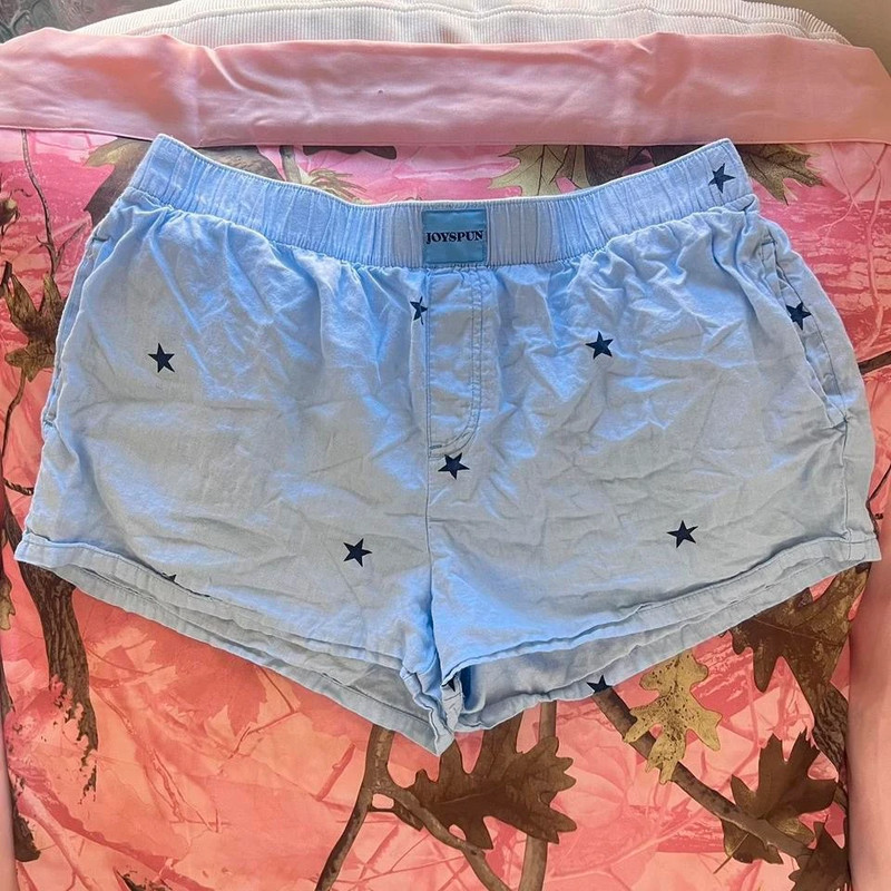 blue star print high waisted boxer shorts 1