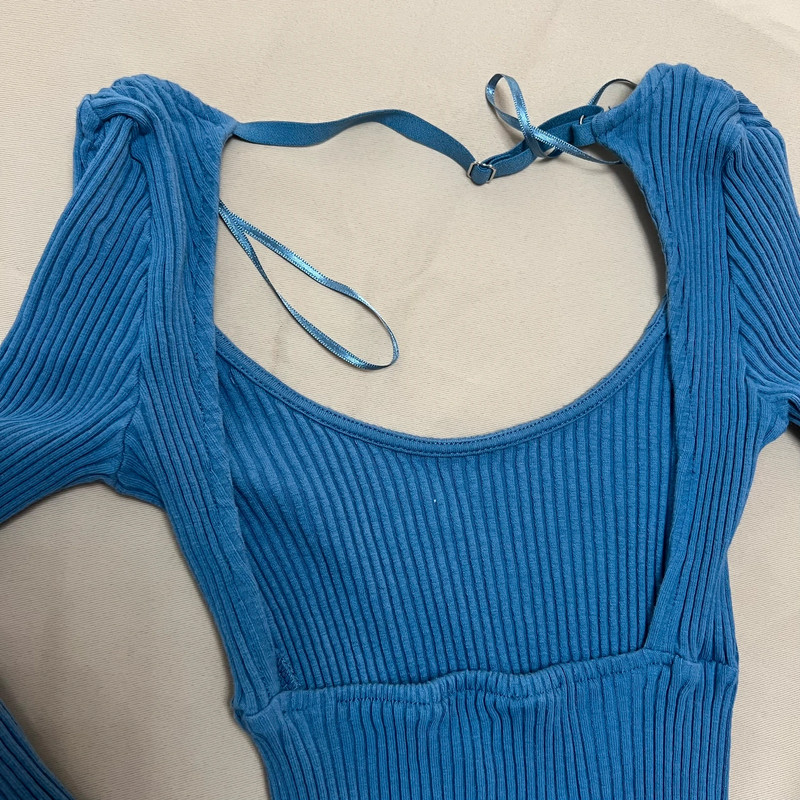 ZARA Blue Rib Open-Back Top 3