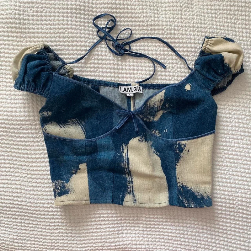 acid splatter denim bustier top 1